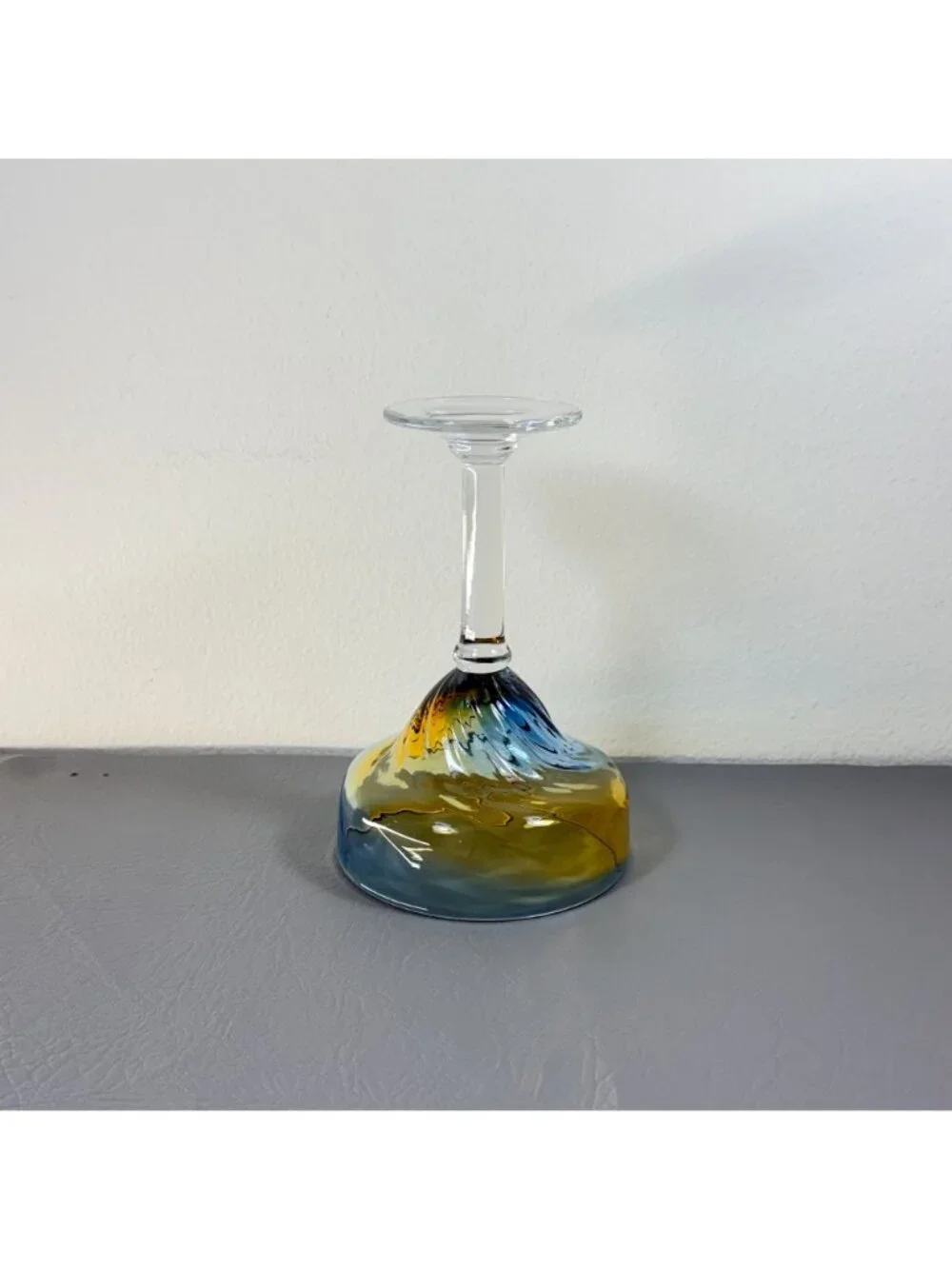Vintage Pier 1 Hand Blown Blue Amber Swirl Ombre Margarita Glass Barware